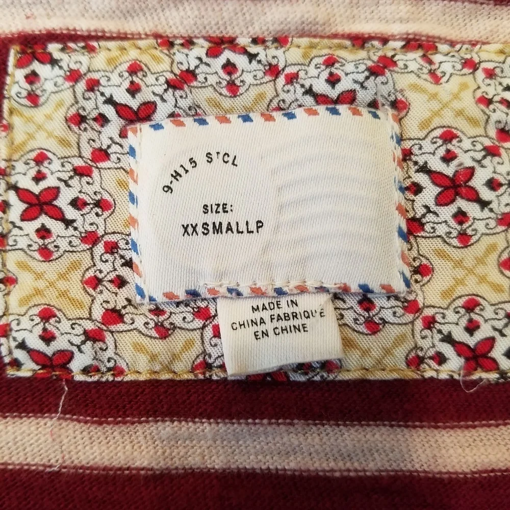 Postmark Anthropologie Fairley Tunic Red Striped Floral Hem Roll Tab Sleeve Top